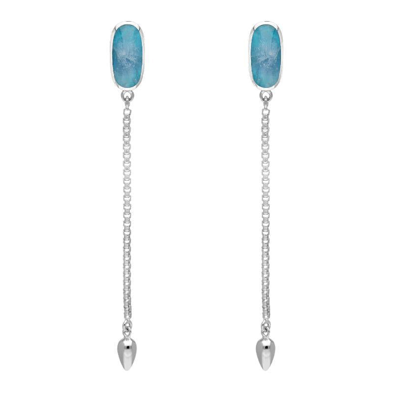Sterling Silver Aquamarine Lineaire Long Drop Stud Earrings