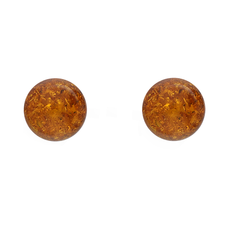 Sterling Silver Baltic Amber Orange 7mm Ball Stud Earrings