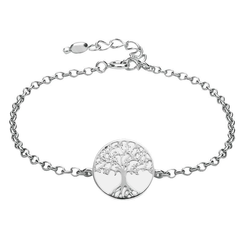 Sterling Silver Bauxite Round Tree of Life Chain Bracelet