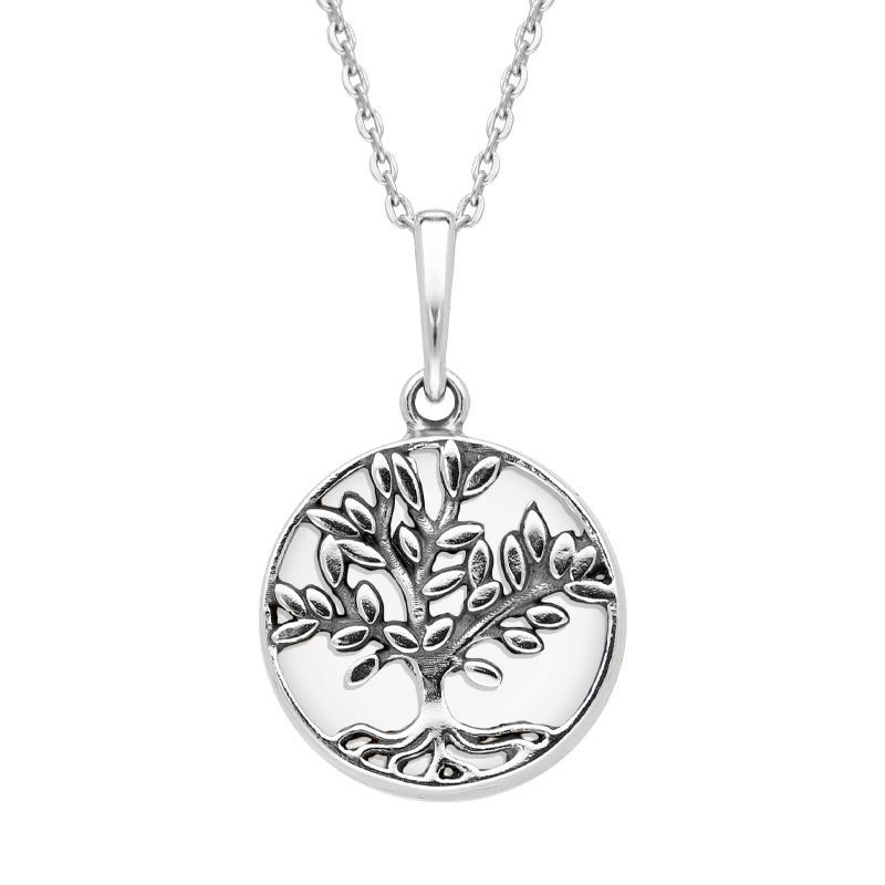 Sterling Silver Bauxite Small Round Large Leaves Tree of Life Necklace