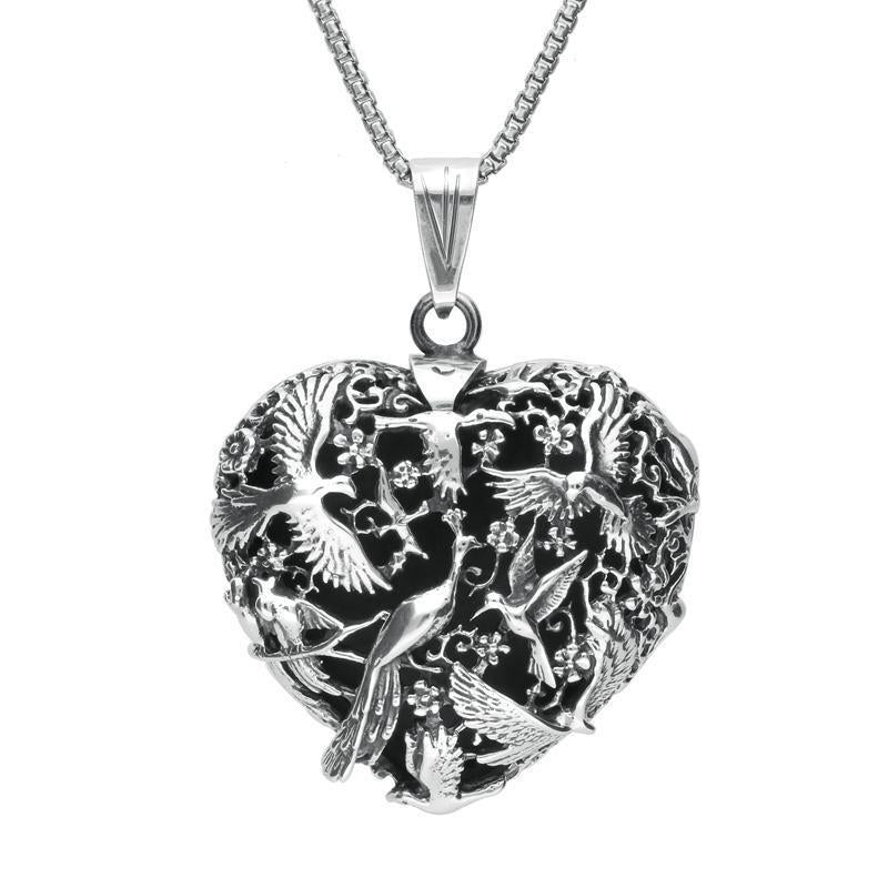 Sterling Silver Bird Heart Large Locket Necklace