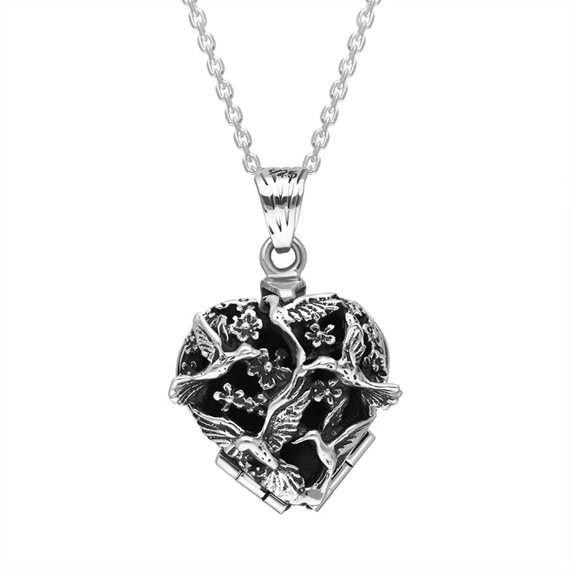 Sterling Silver Bird Heart Small Locket Necklace