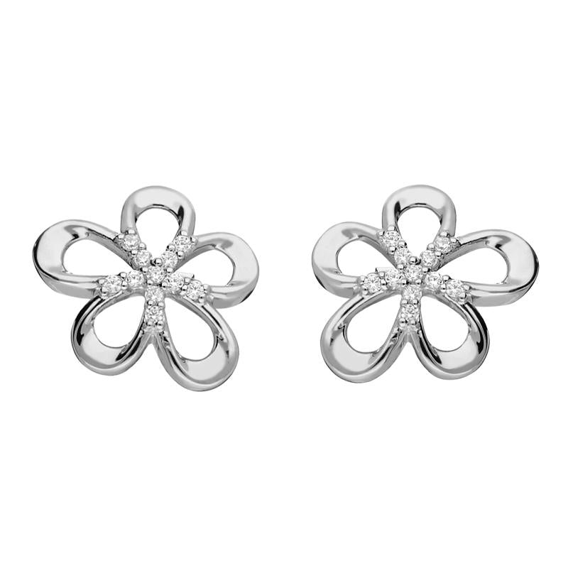 Sterling Silver Five Petal Flower Stud Earrings - Option1 Value Silver