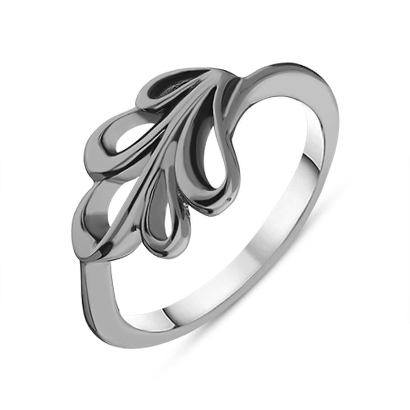 Black Rhodium Plated Sterling Silver Open Leaf Infinity Ring - Option1 Value Silver