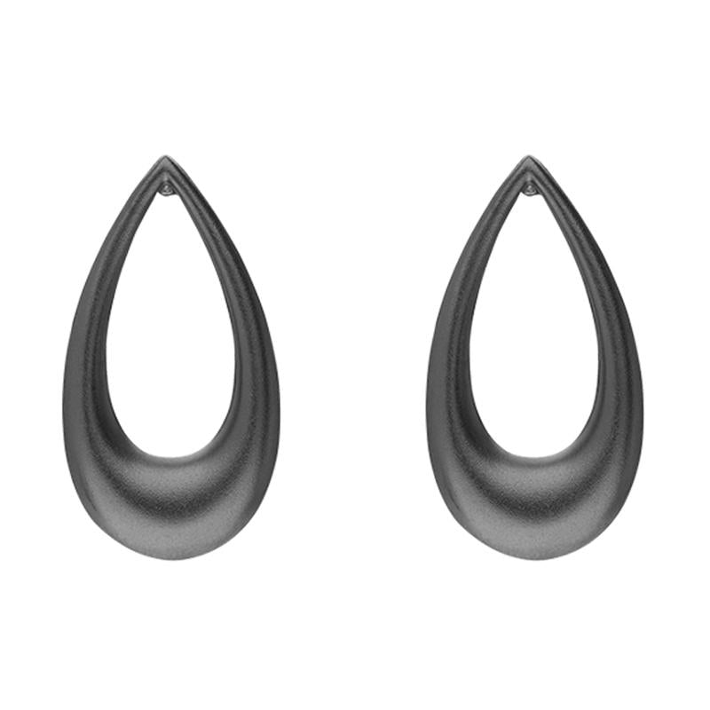 Black Rhodium Plated Sterling Silver Open Pear Infinity Stud Earrings - Option1 Value Silver