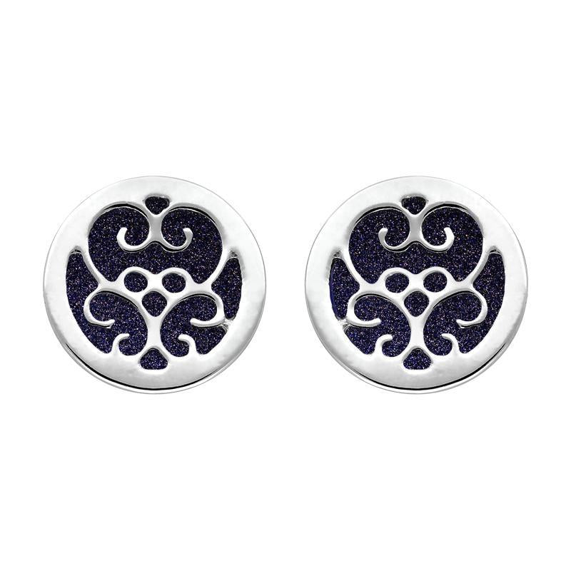 Sterling Silver Blue Goldstone Flore Filigree Stud Earrings