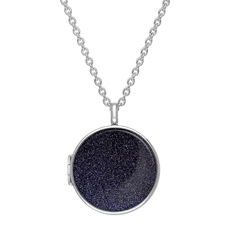 Sterling Silver Blue Goldstone Large Round Locket