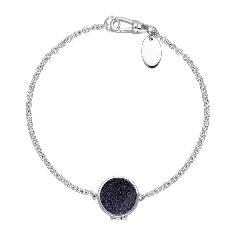 Sterling Silver Blue Goldstone Round Locket Chain Bracelet