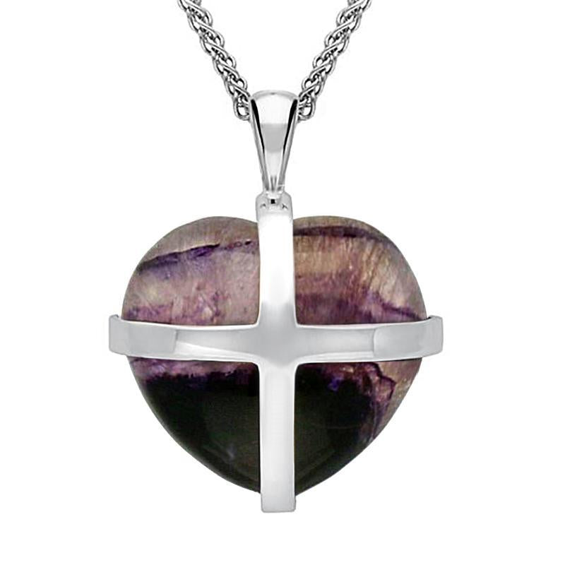 Sterling Silver Blue John Large Cross Heart Necklace - Option1 Value Silver