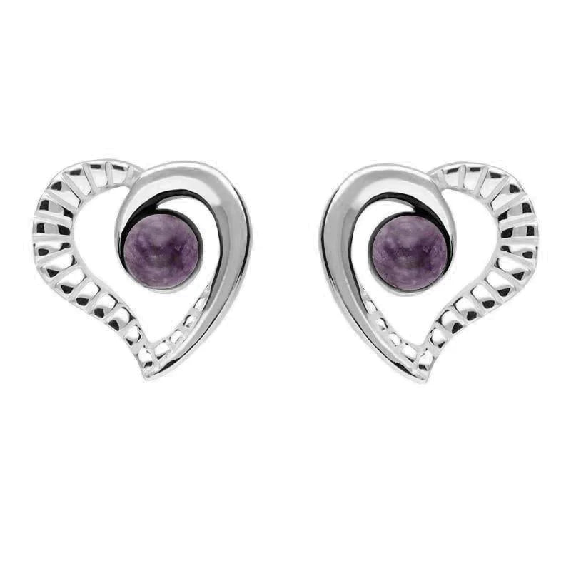 Sterling Silver Blue John Half Ridged Heart Stud Earrings