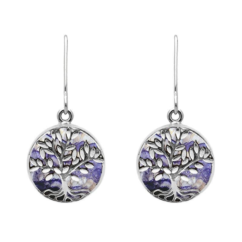 Sterling Silver Blue John Round Large Tree of Life Leaves Drop Earrings