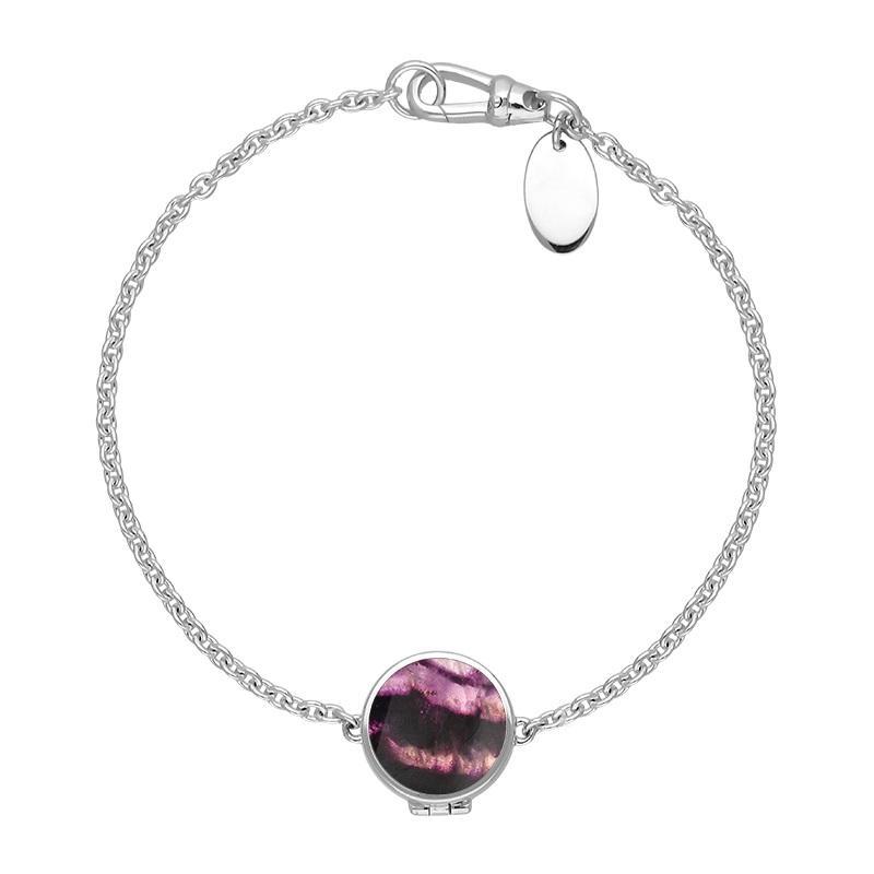 Sterling Silver Blue John Round Locket Chain Bracelet