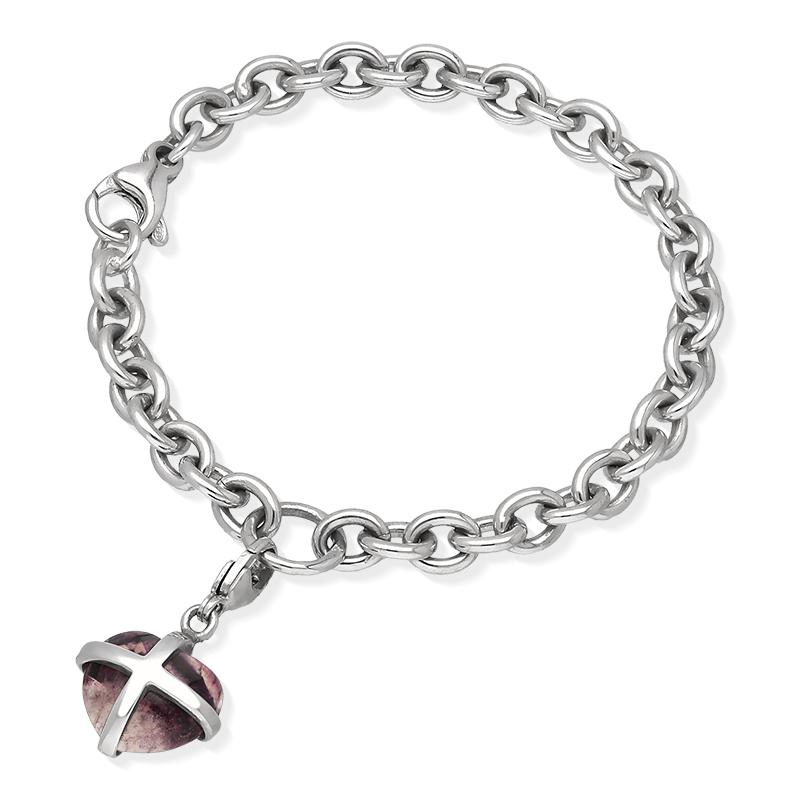 Sterling Silver Blue John Small Cross Heart Charm Bracelet D - Option1 Value Silver