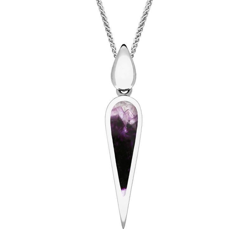 Sterling Silver Blue John Toscana Slim Pear Drop Necklace - Silver