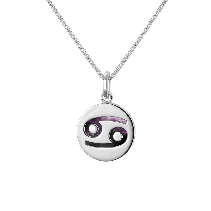 Sterling Silver Blue John Zodiac Cancer Round Necklace - Silver