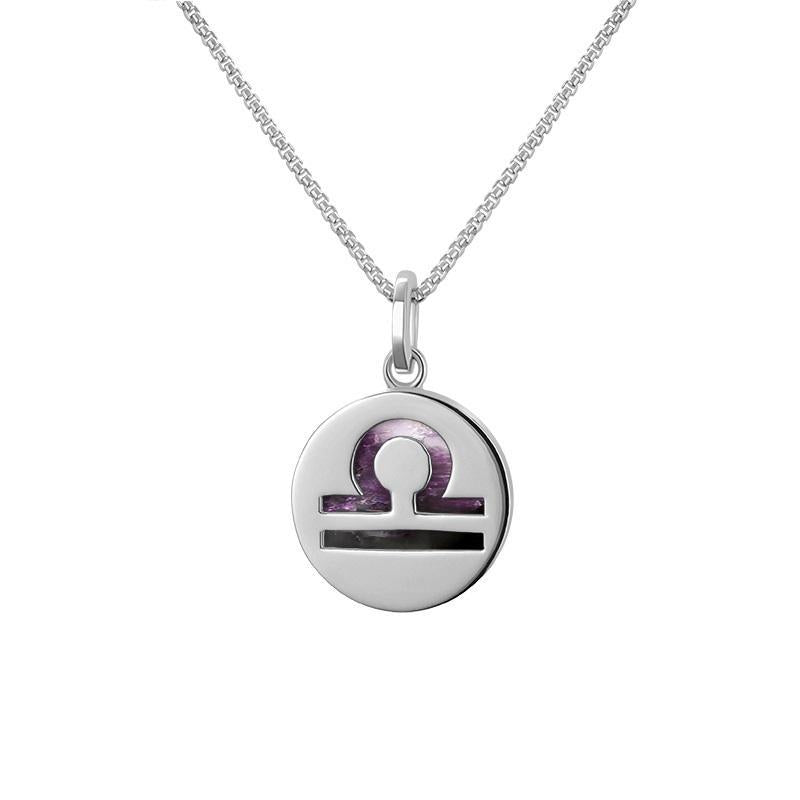 Sterling Silver Blue John Zodiac Libra Round Necklace - Silver