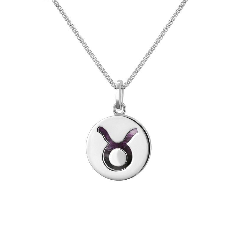 Sterling Silver Blue John Zodiac Taurus Round Necklace - Silver