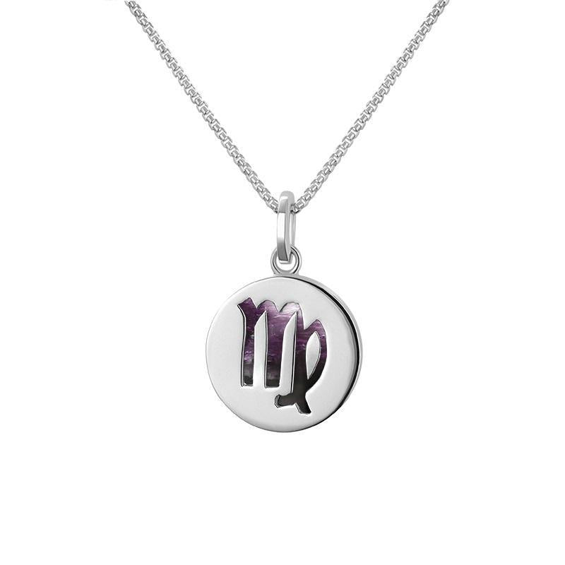 Sterling Silver Blue John Zodiac Virgo Round Necklace - Silver
