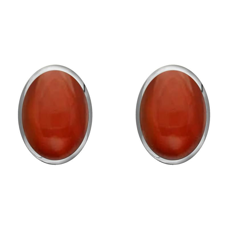 Sterling Silver Carnelian 8 x 10mm Classic Large Oval Stud Earrings