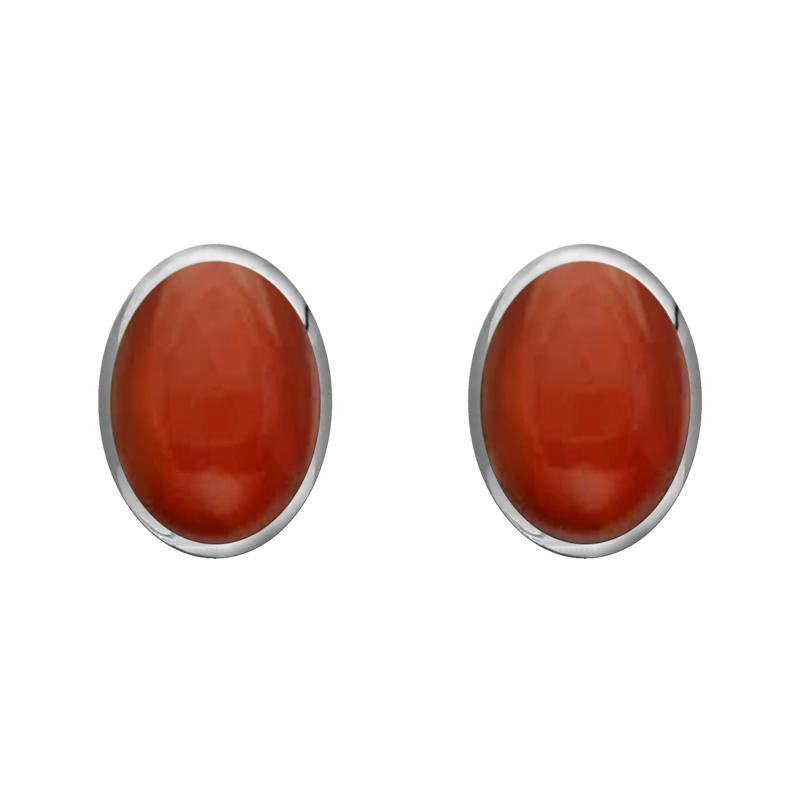 Sterling Silver Carnelian 8 x 6mm Classic Medium Oval Stud Earrings