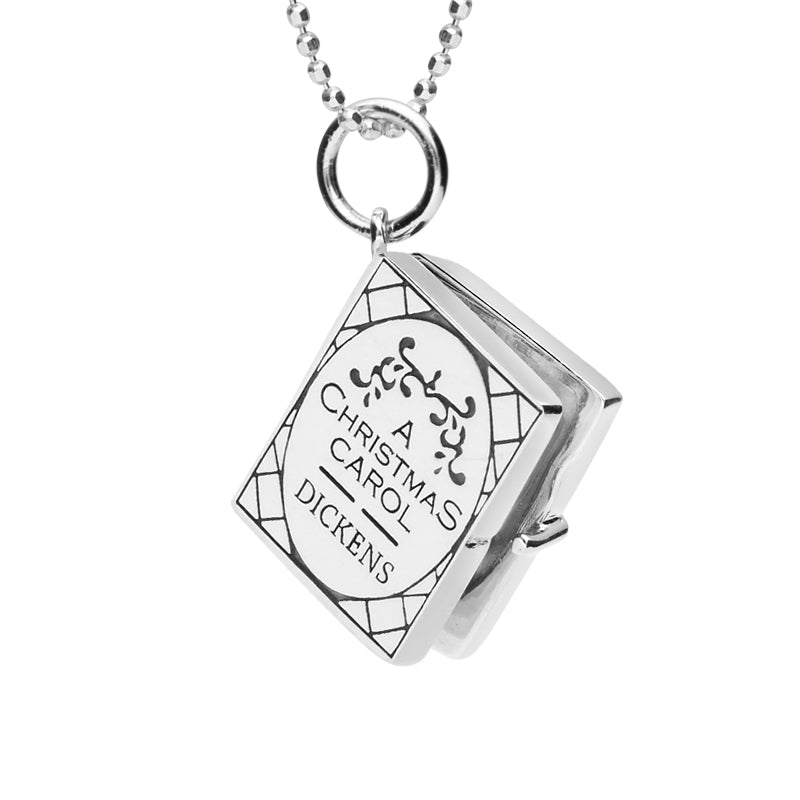 Sterling Silver Christmas Carol Hinged Book Charm Necklace - Option1 Value Silver