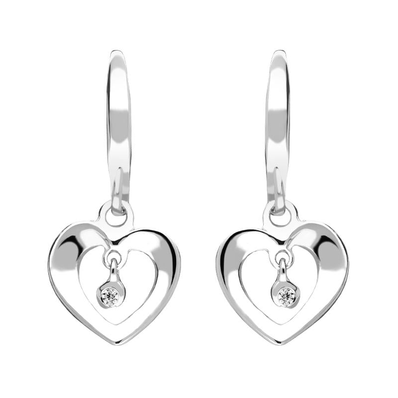 Sterling Silver Cubic Zirconia Heart Drop Centre Earrings - Silver