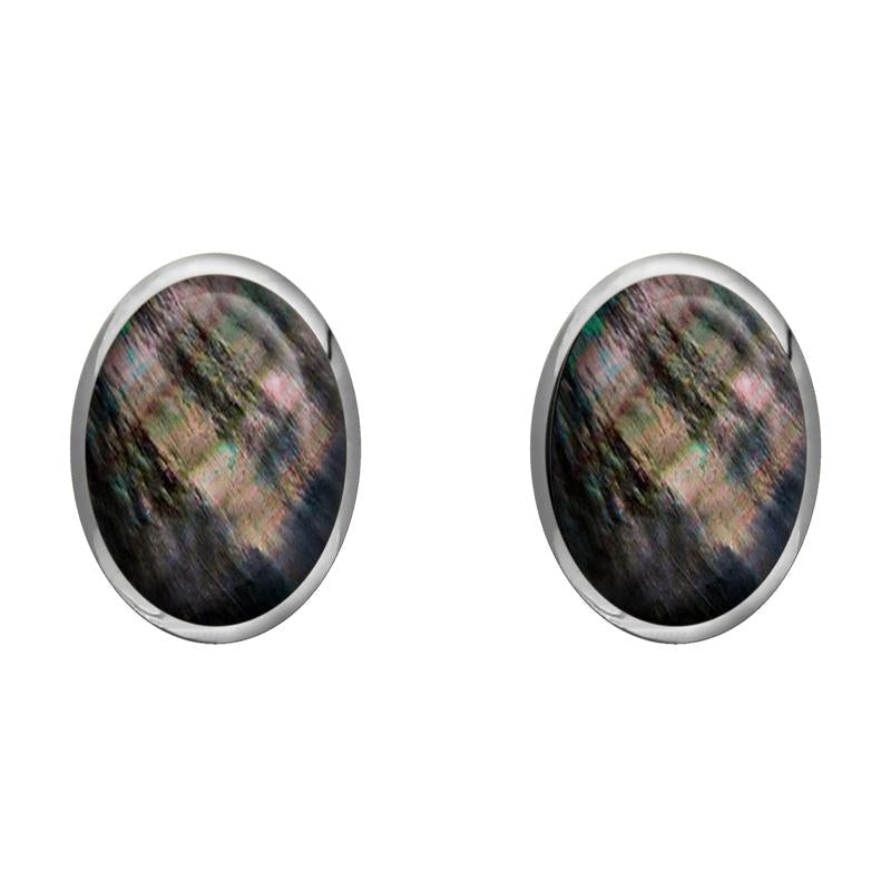 Sterling Silver Dark Mother of Pearl 8 x 10mm Classic Large Oval Stud Earrings