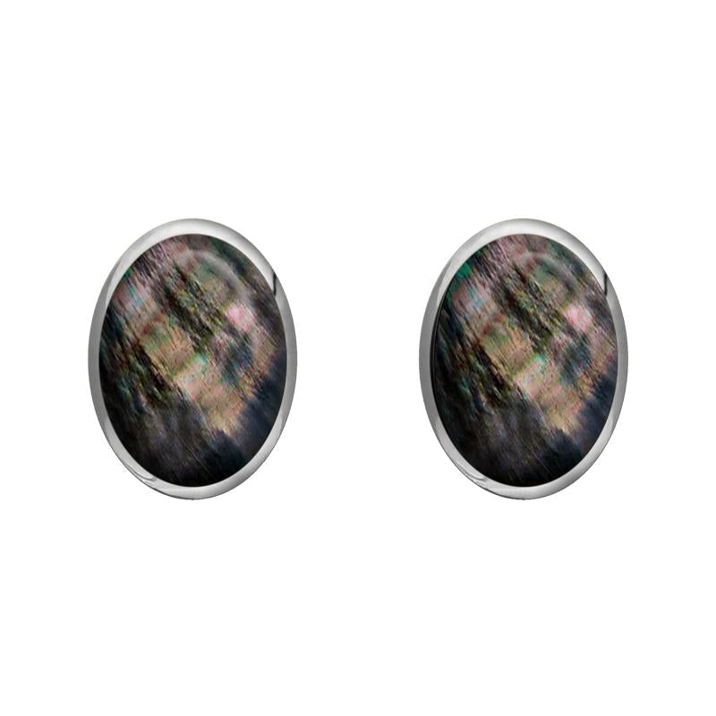 Sterling Silver Dark Mother of Pearl 8 x 6mm Classic Medium Oval Stud Earrings