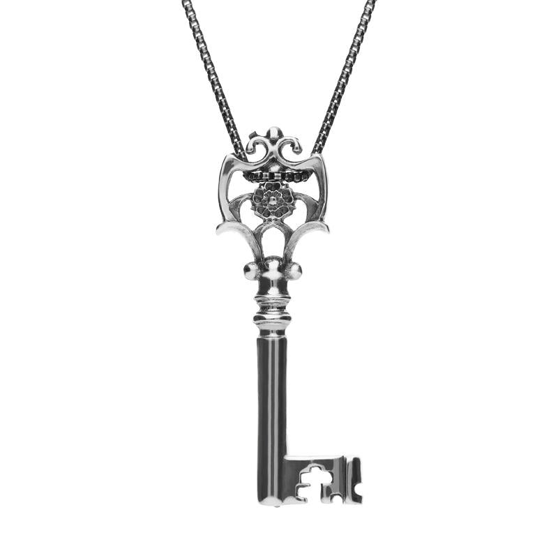 Sterling Silver Chatsworth Derbyshire Rose Large Key Necklace
