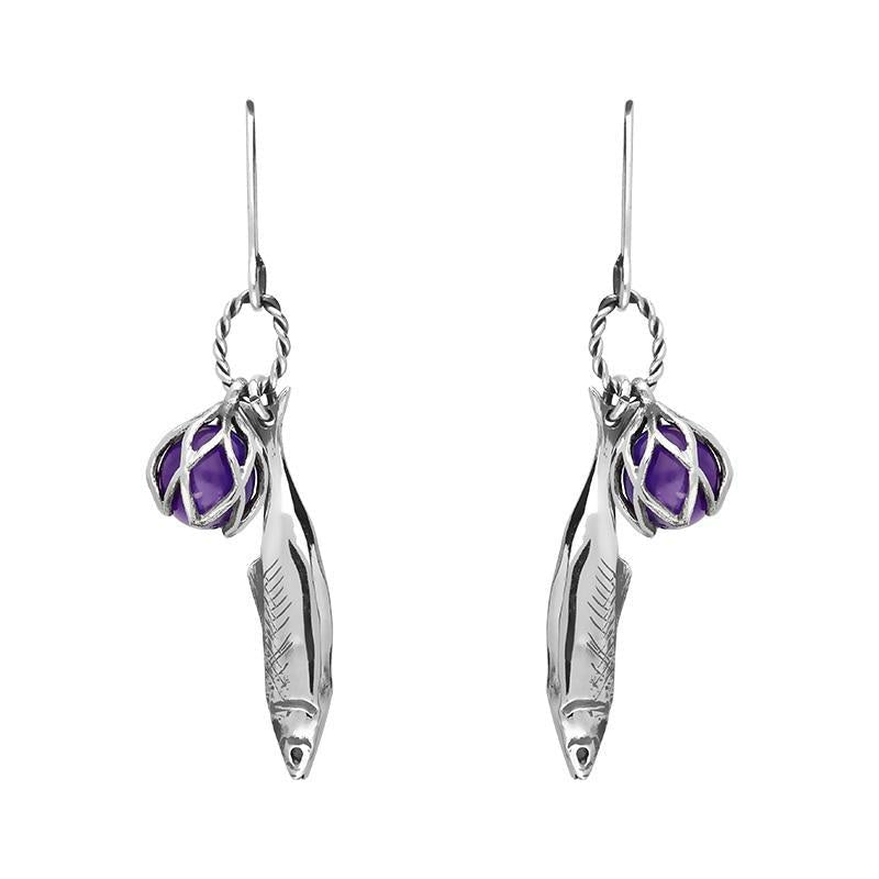 Sterling Silver Emma Stothard Silver Darling Amethyst Float Charm Hook Earrings