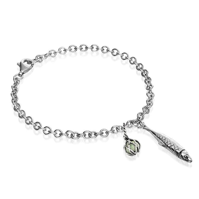 Sterling Silver Emma Stothard Silver Darling Green Quartz Float Charm Bracelet