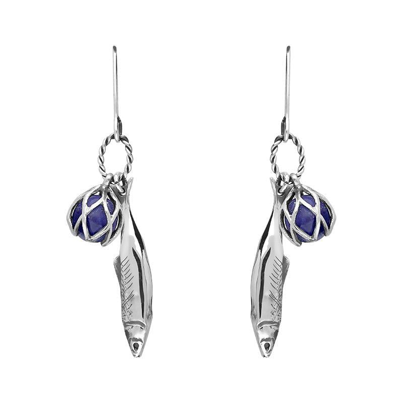 Sterling Silver Emma Stothard Silver Darling Lapis Lazuli Float Charm Hook Earrings