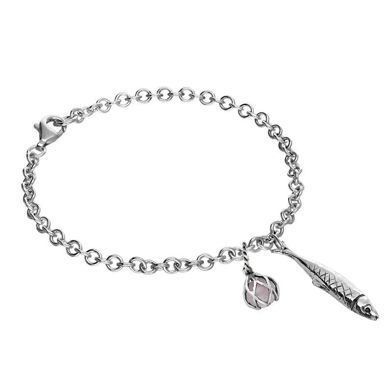 Sterling Silver Emma Stothard Silver Darling Rose Quartz Float Charm Bracelet