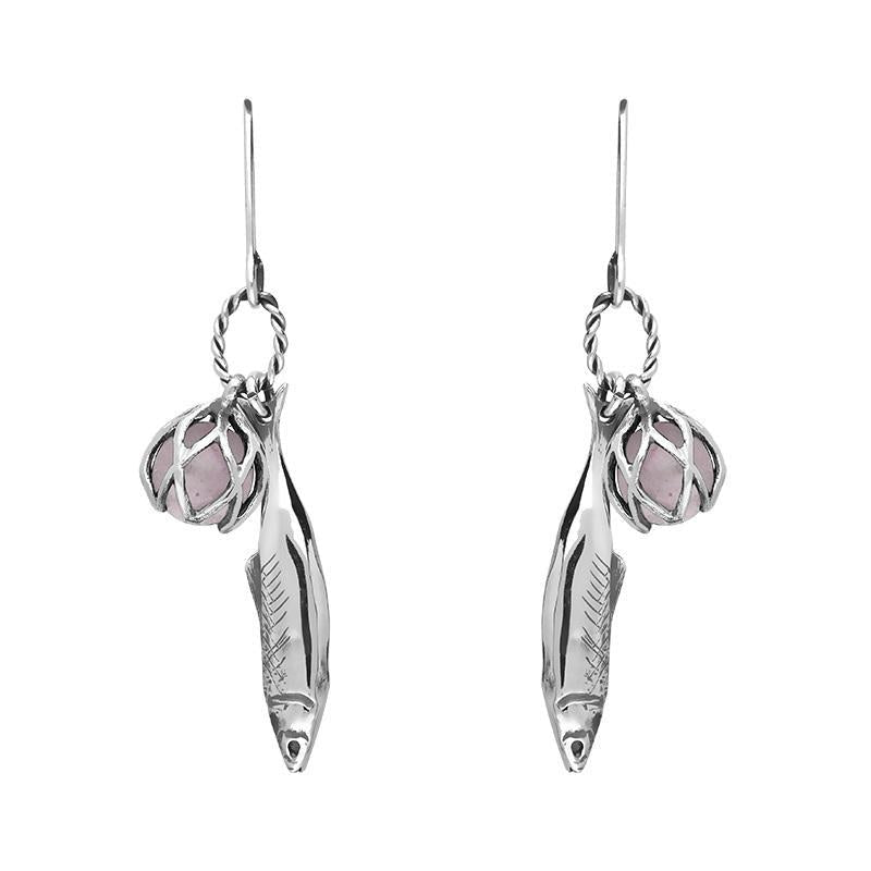Sterling Silver Emma Stothard Silver Darling Rose Quartz Float Charm Hook Earrings