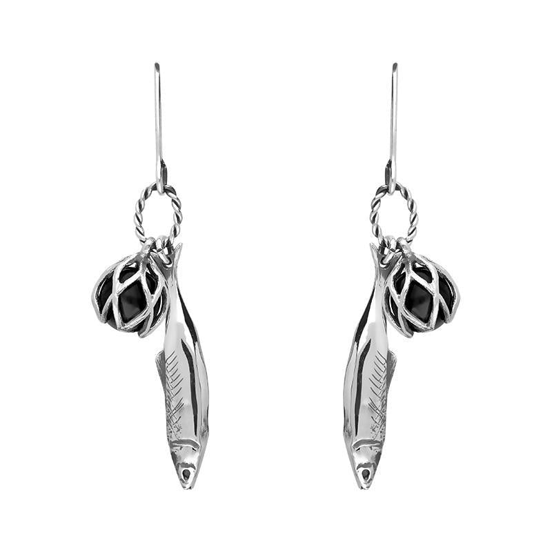 Sterling Silver Emma Stothard Silver Darling Whitby Jet Float Charm Hook Earrings