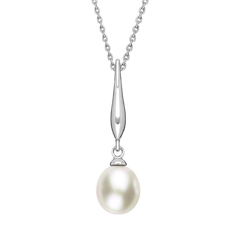 Sterling Silver Freshwater Pearl Drop Necklace - Silver