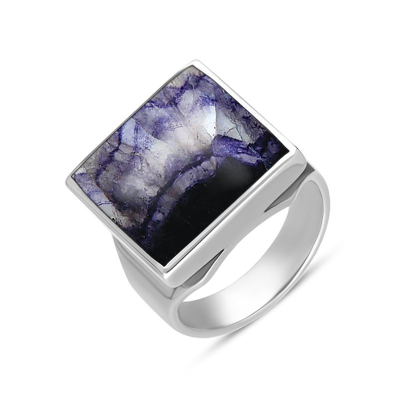 Sterling Silver Blue John Small Square Ring - Silver
