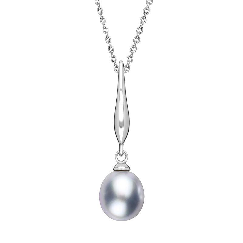 Sterling Silver Grey Freshwater Pearl Drop Necklace - Silver