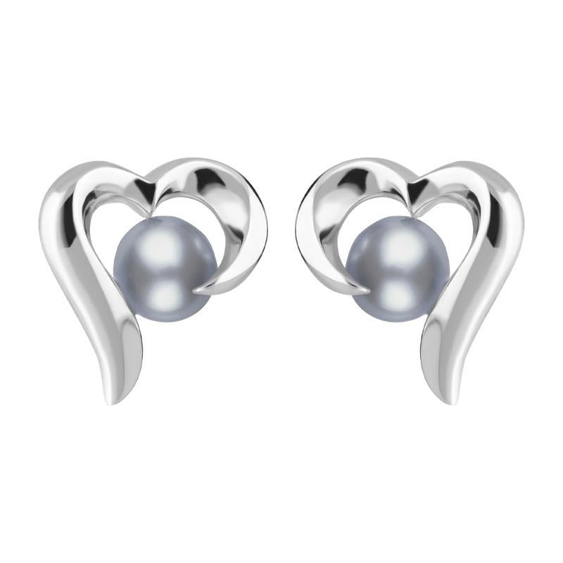 Sterling Silver Grey Pearl Twisted Open Heart Stud Earrings
