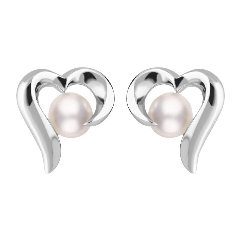Sterling Silver White Pearl Twisted Open Heart Earrings