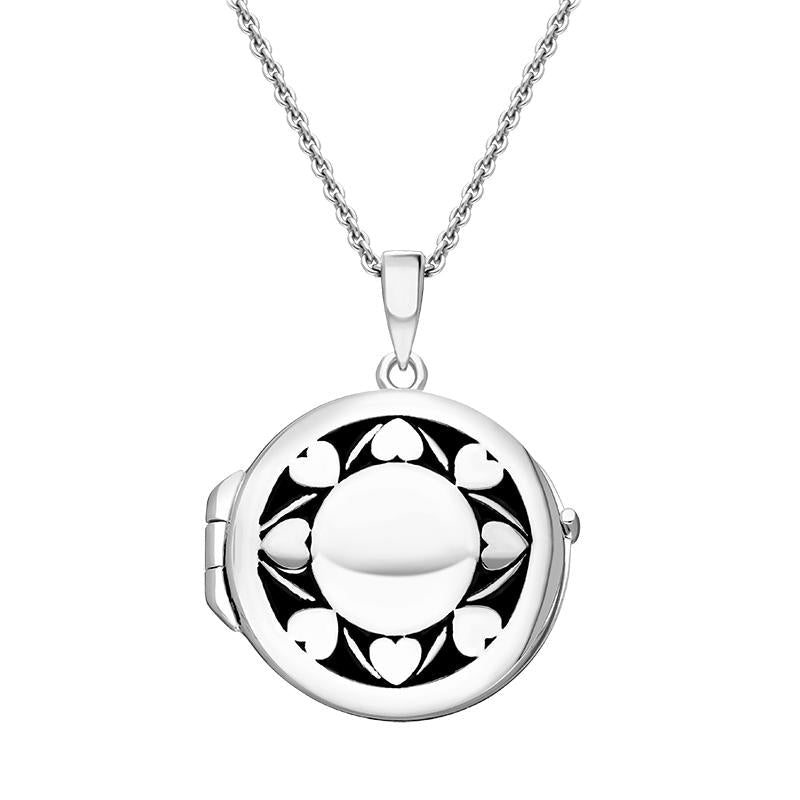 Sterling Silver Heart Edge Round Keepsake Locket - Silver
