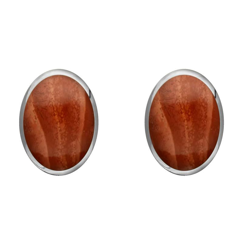 Sterling Silver Jasper 8 x 10mm Classic Large Oval Stud Earrings