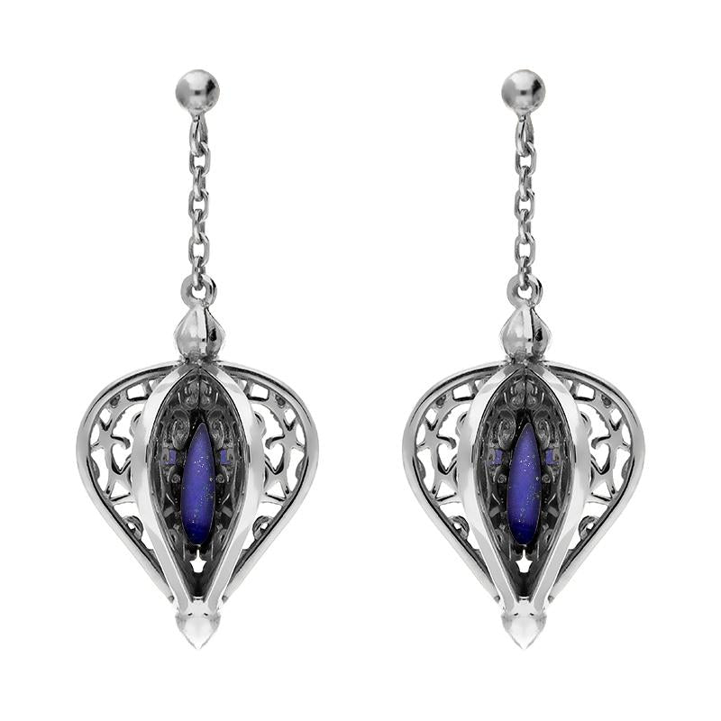 Sterling Silver Lapis Lazuli Flore Filigree Drop Earrings