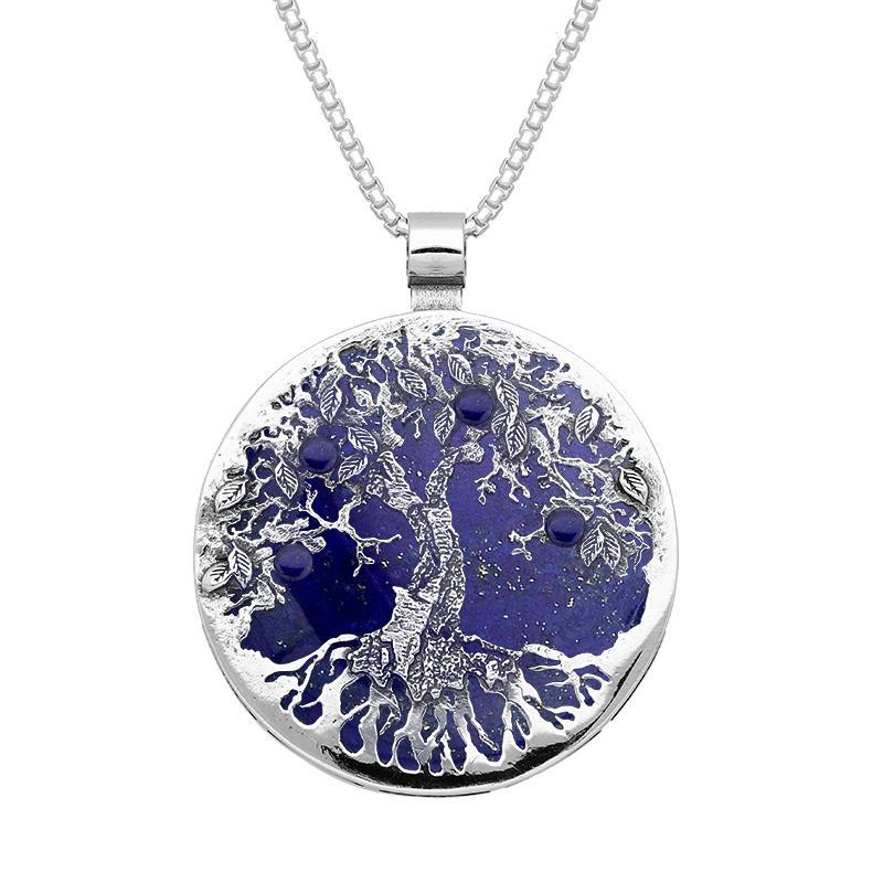 Sterling Silver Lapis Lazuli Large Round Tree Of Life Necklace