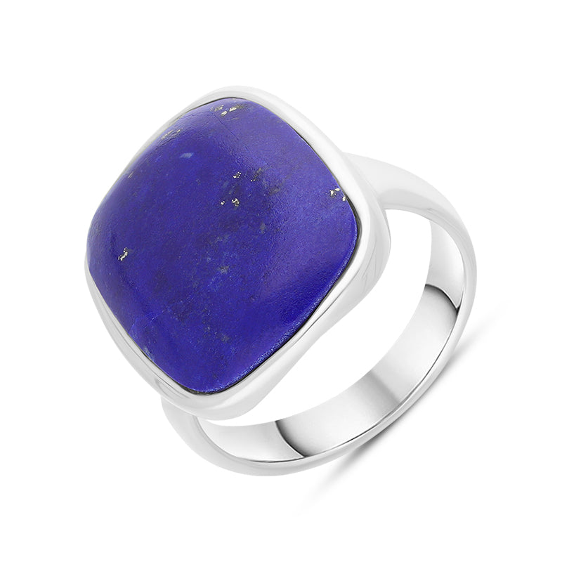 Sterling Silver Lapis Lazuli Medium Chunky Cushion Top Ring D