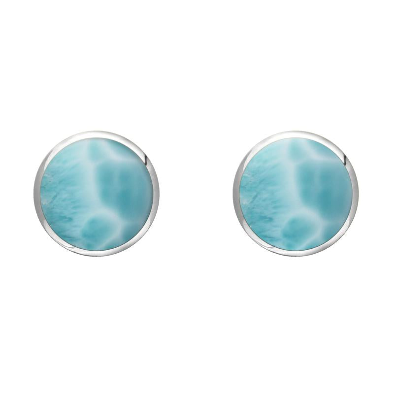 Sterling Silver Larimar 6mm Classic Medium Round Stud Earrings