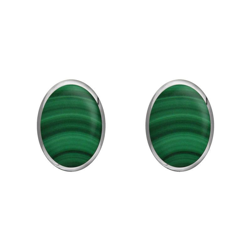 Sterling Silver Malachite 7 x 5mm Classic Small Oval Stud Earrings