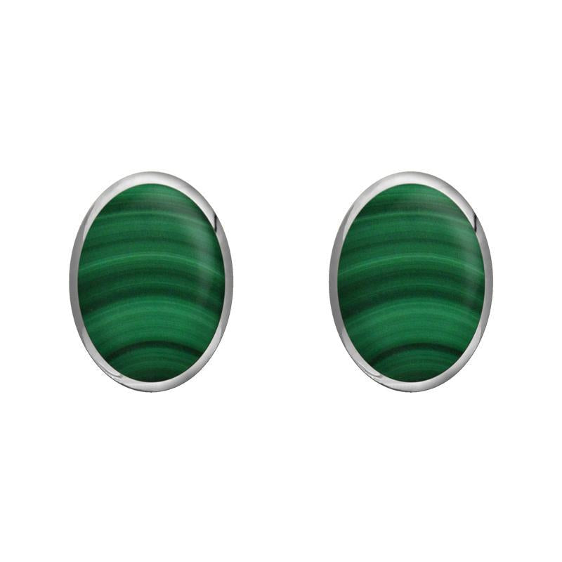 Sterling Silver Malachite 8 x 6mm Classic Medium Oval Stud Earrings