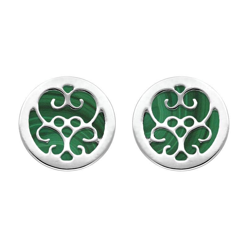 Sterling Silver Malachite Flore Filigree Stud Earrings
