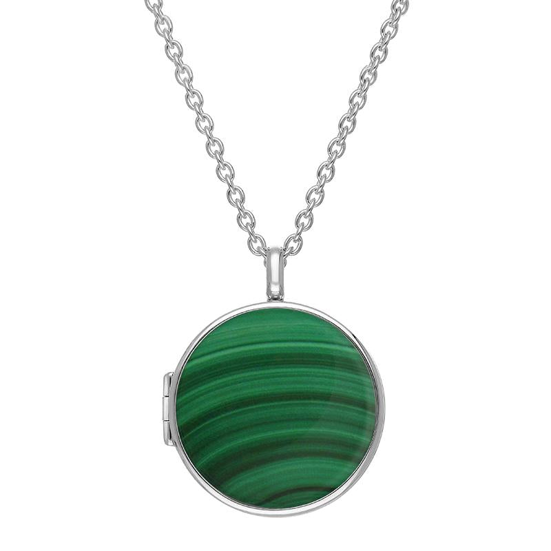 Sterling Silver Malachite Large Round Locket